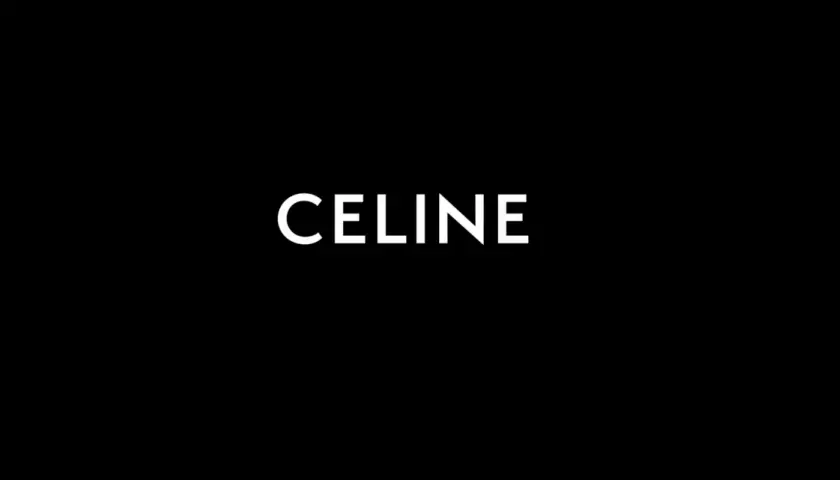 Biały napis CELINE na czarnym tle. Luksusowa marka Celine.