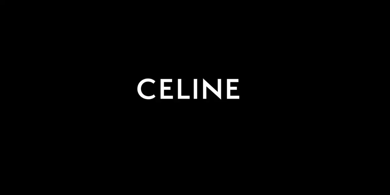 Biały napis CELINE na czarnym tle. Luksusowa marka Celine.